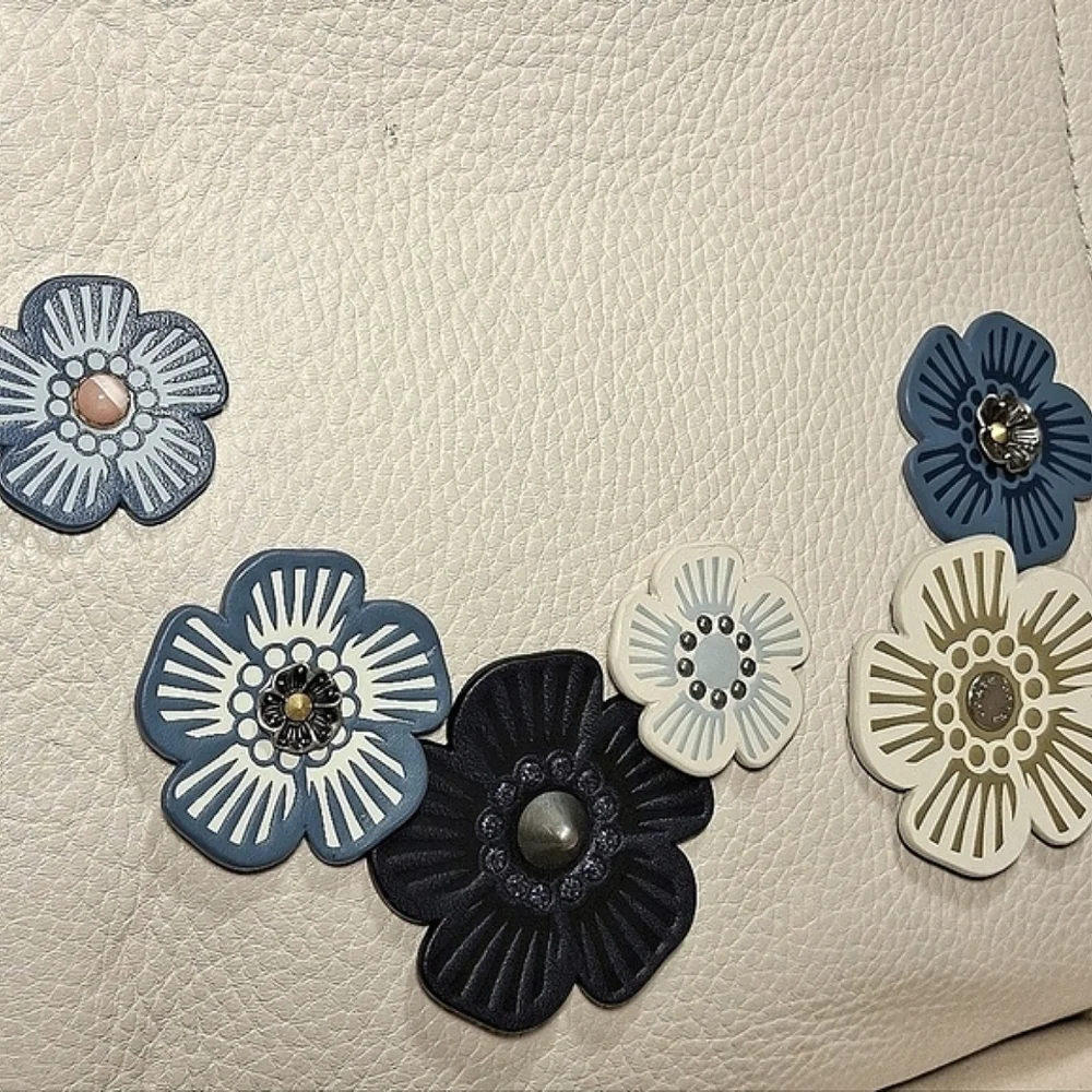 Coach Two-Tone Black and Cream Floral Appliqué Tote